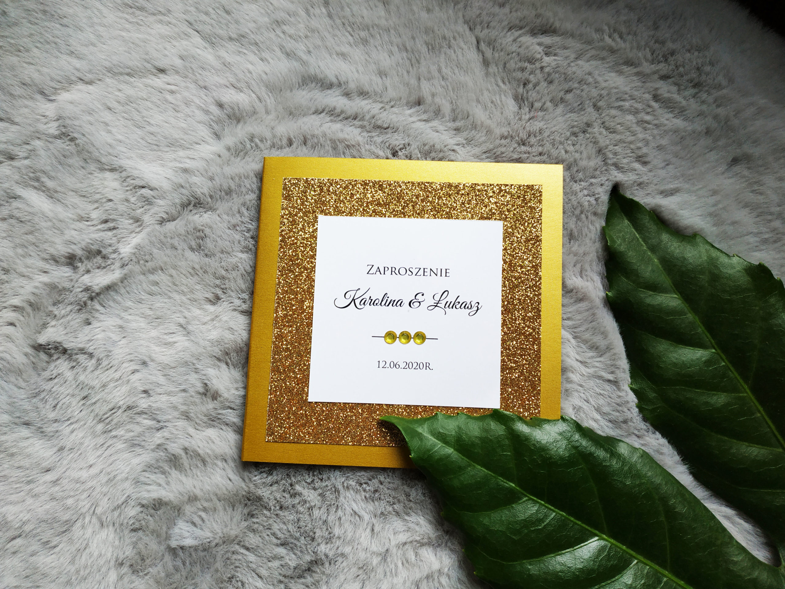 Zaproszenie Brokatowe Złote Nº2