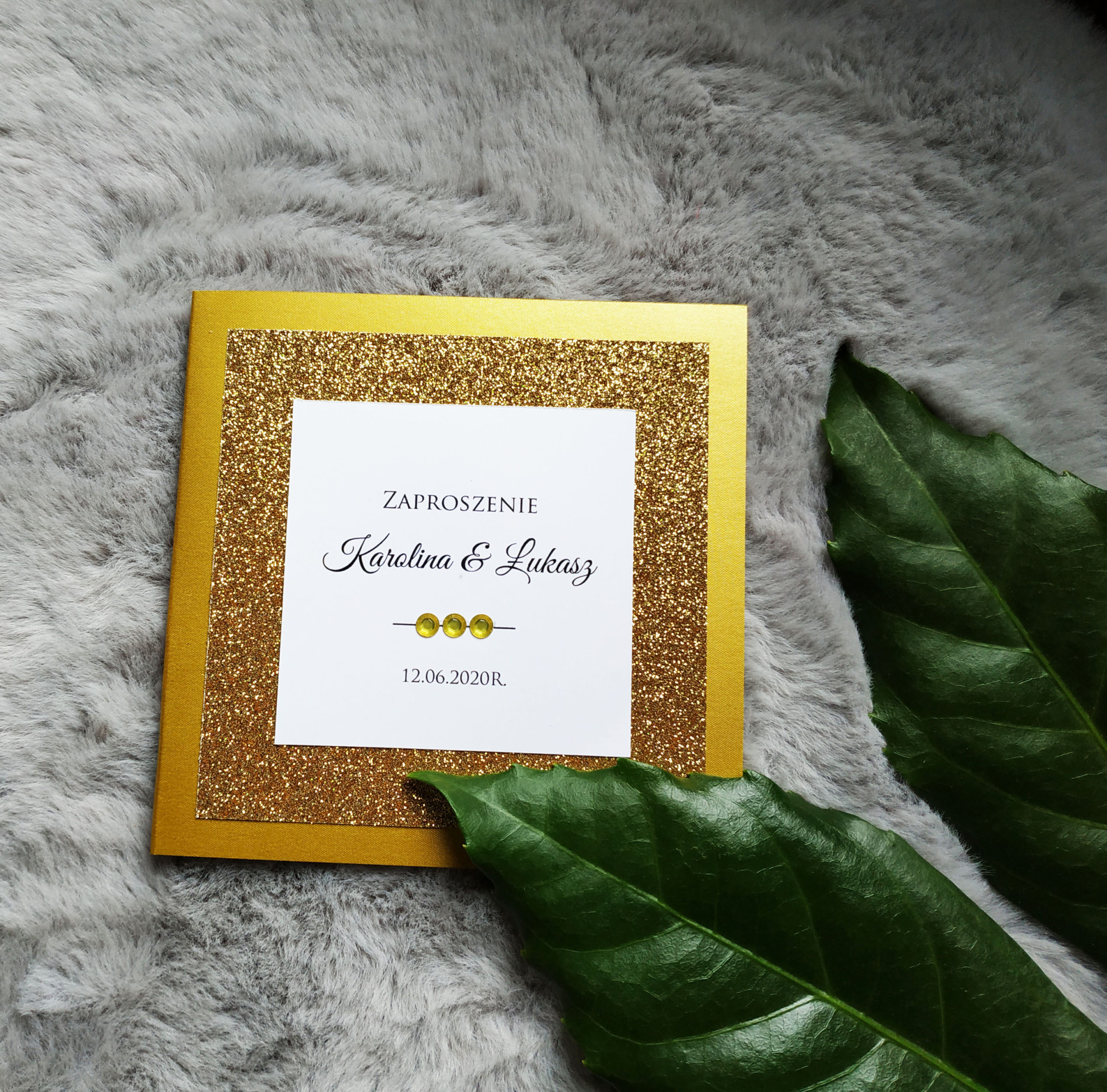 Zaproszenie Brokatowe Złote Nº2