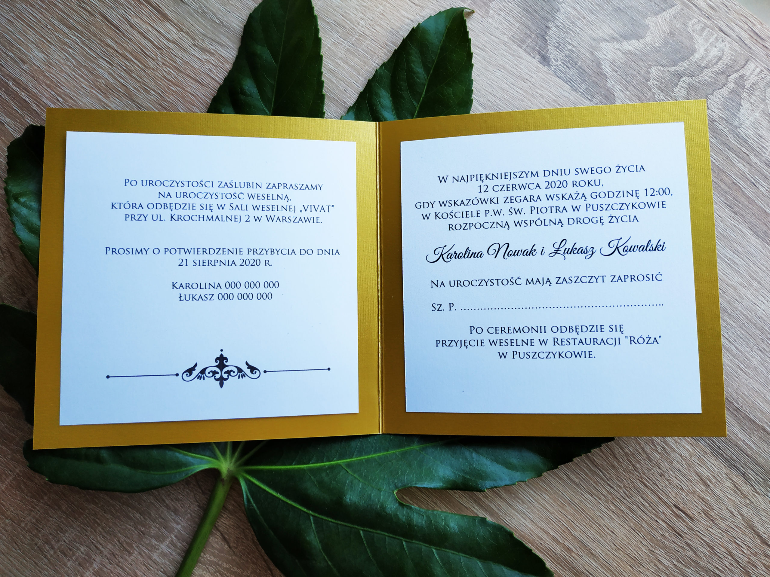 Zaproszenie Brokatowe Złote Nº2