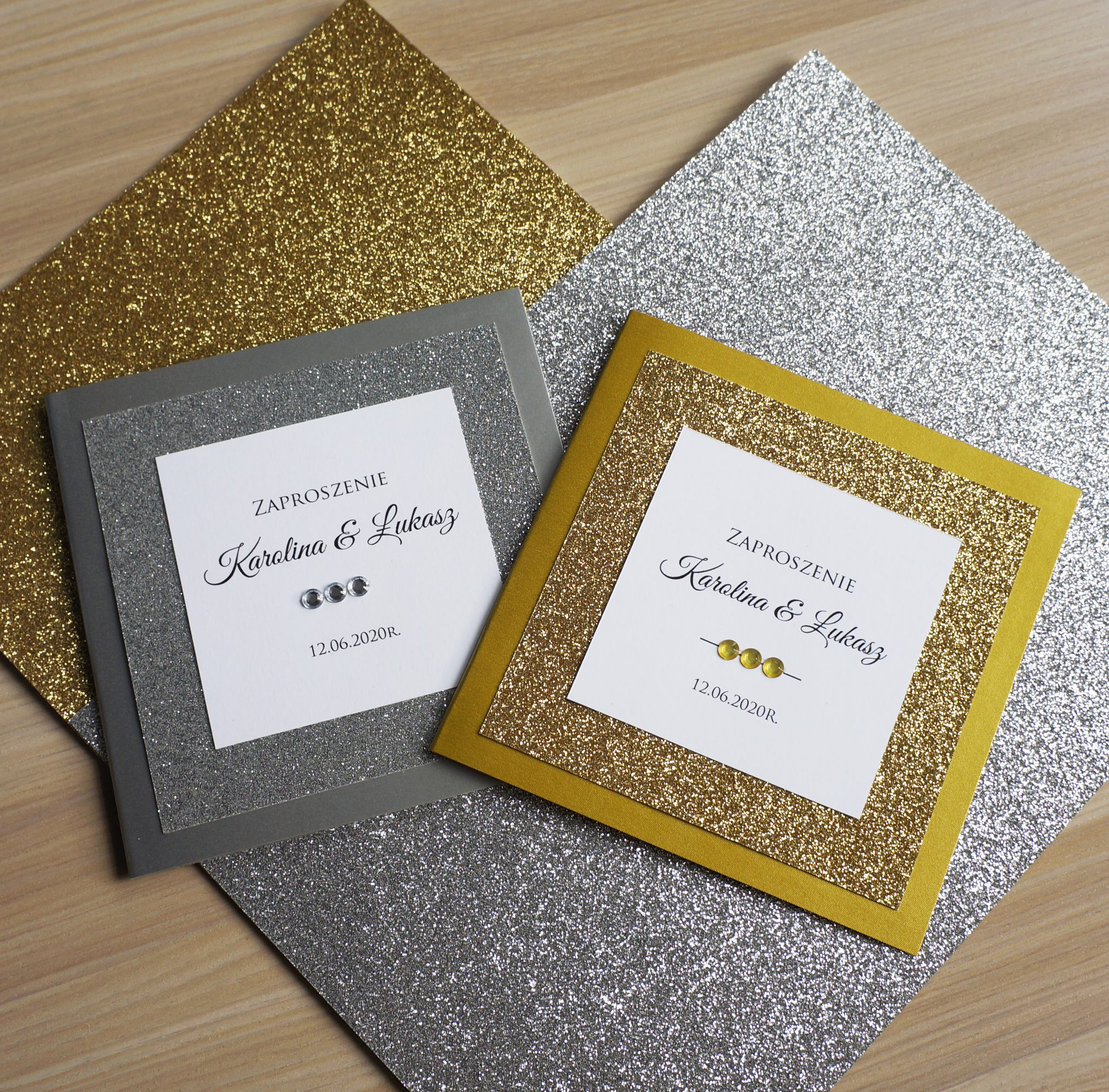 Zaproszenie Brokatowe Złote Nº2