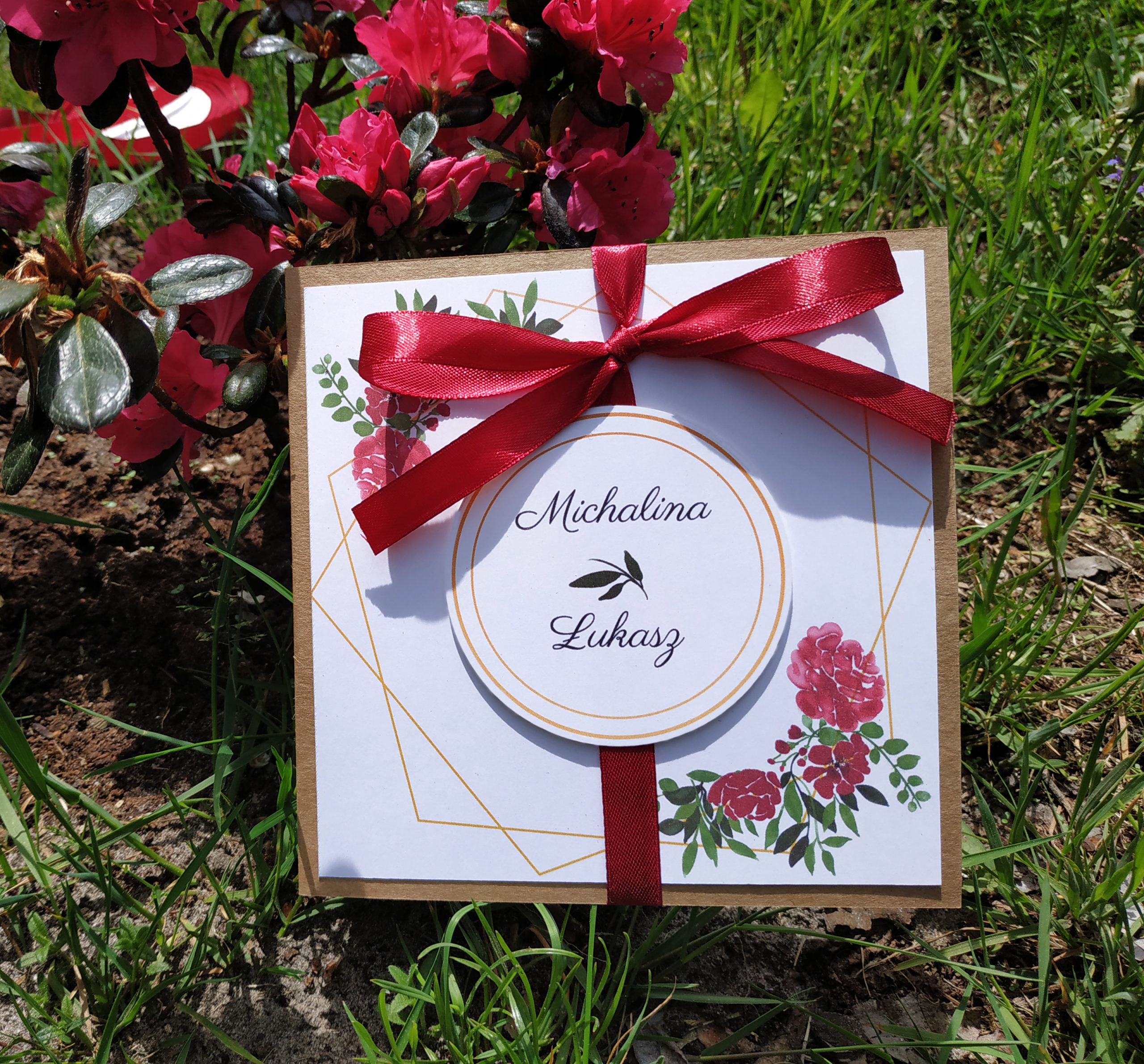 Zaproszenie Bordowe kwiaty Eko