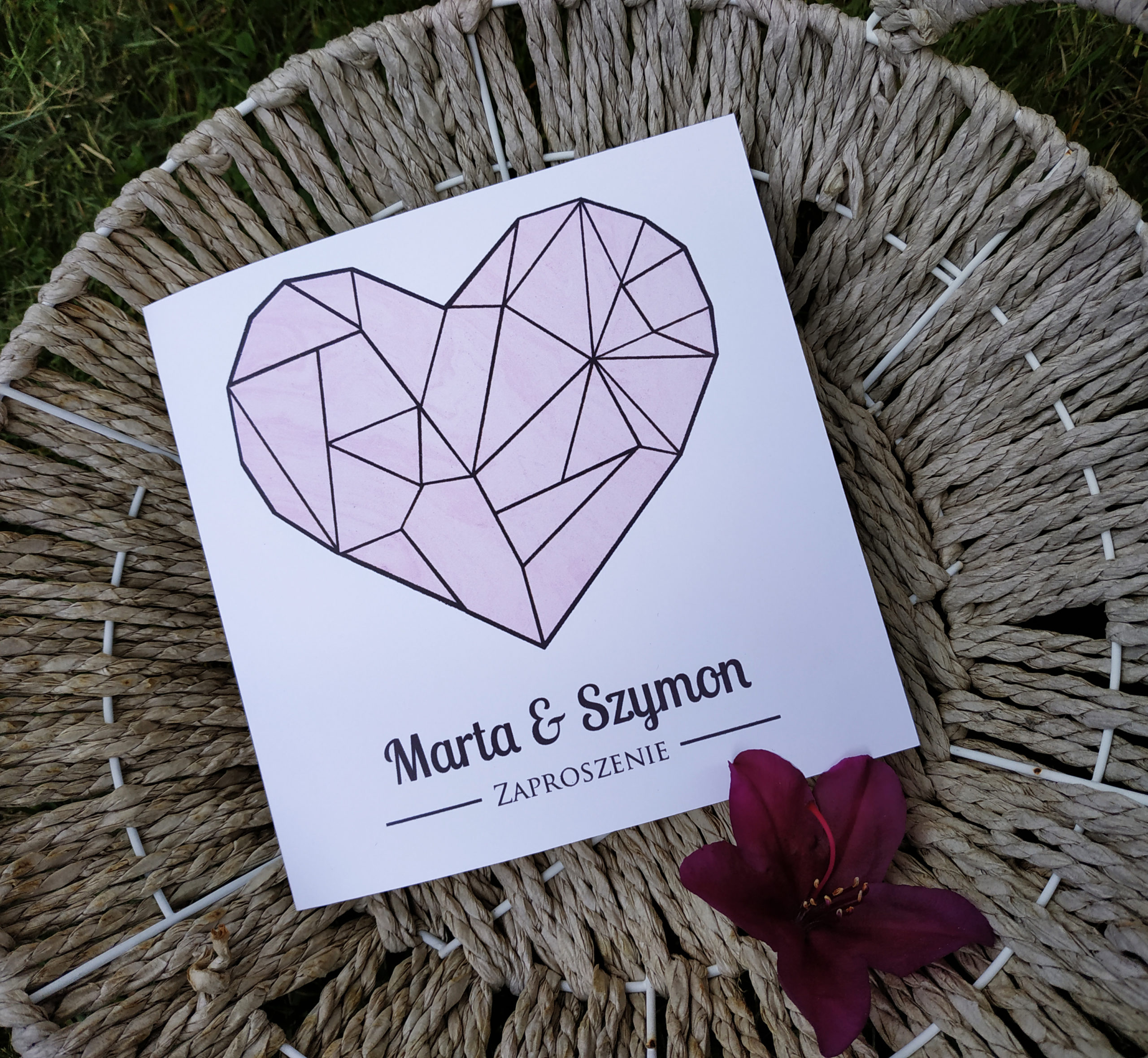 Zaproszenie Serce Różowy marmur